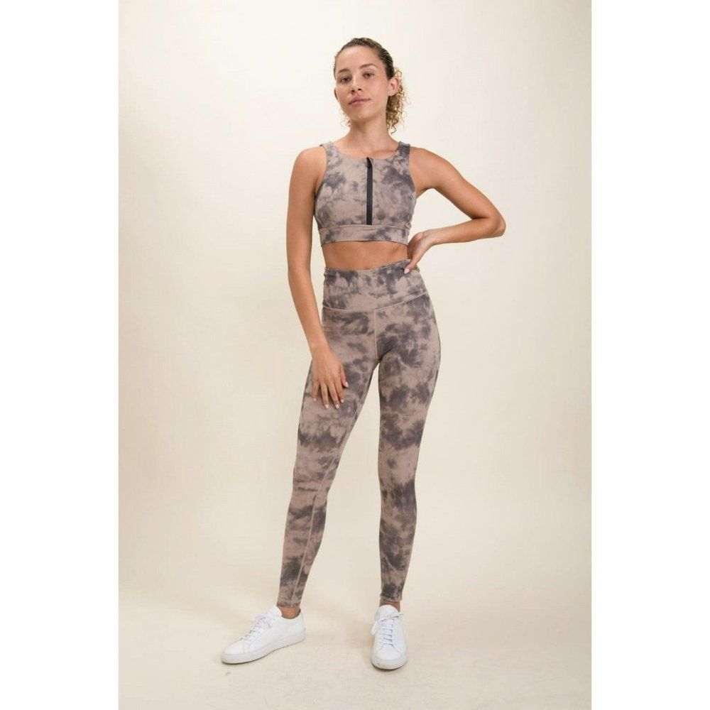 New Tie-Dye High-Waisted Stretch Leggings Abs Support Taupe